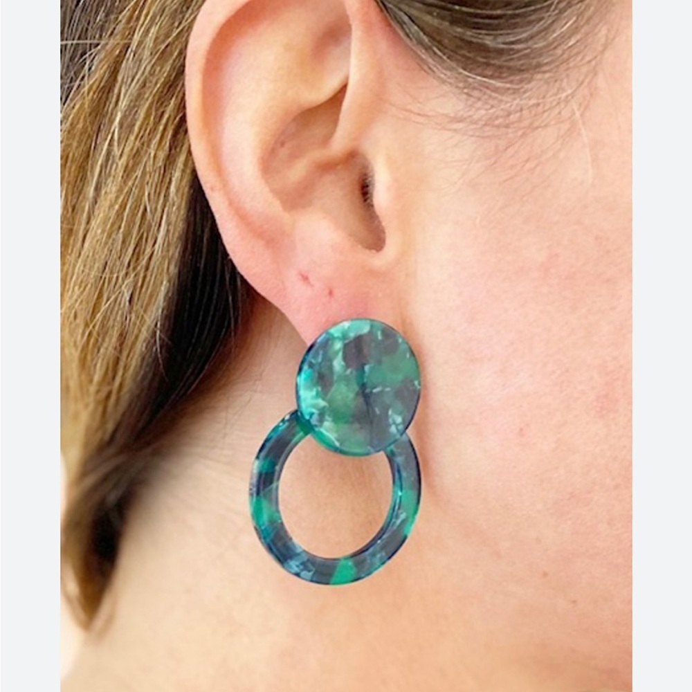 Green Hoop Earrings - Picture 7 of 9